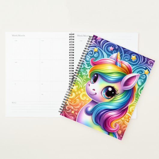 Rainbow unicorn cute fun planner book (Devant avec enveloppe)