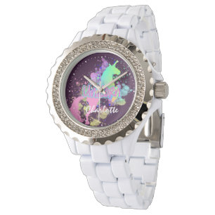 Rainbow Unicorn Cute Personalized Horloge