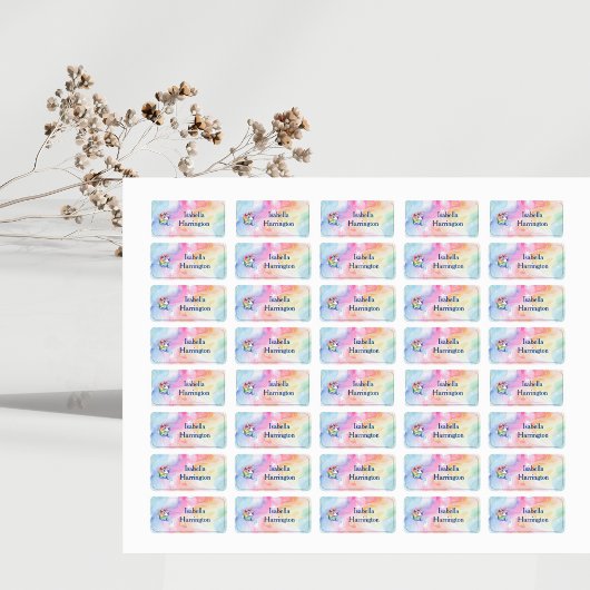Rainbow Unicorn Design met aangepaste naam Labels
