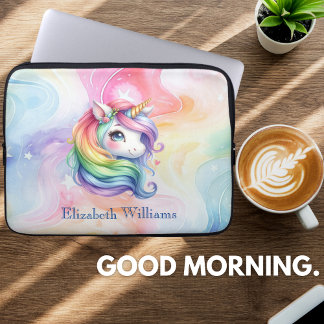 Rainbow Unicorn Design met aangepaste naam Laptop Sleeve