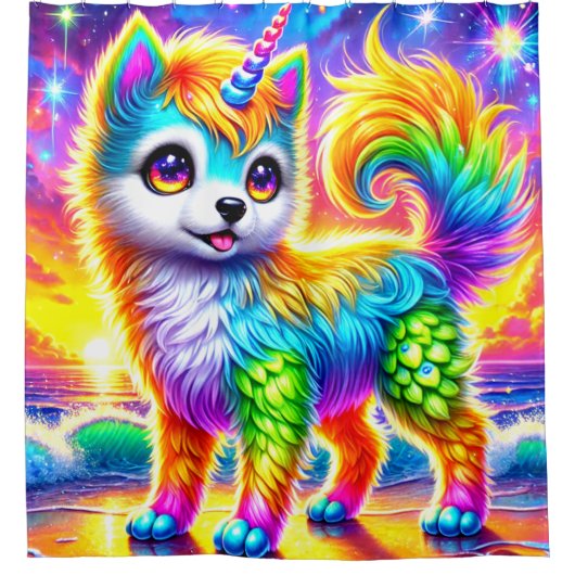 Rainbow Unicorn Dog Douchegordijn (Voorkant)