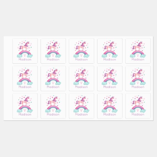 Rainbow Unicorn Étiquette (Feuille)