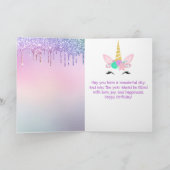 Rainbow Unicorn Face en Sweets Birthday Kaart (Binnen)