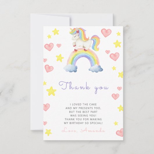 Rainbow Unicorn fête d'anniversaire merci (Devant)
