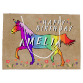 Rainbow Unicorn Flower Old Paper Girl Groot Cadeauzakje (Achterkant)