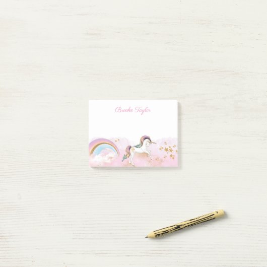 Rainbow Unicorn, gepersonaliseerd Post-it® Notes (Op bureau)