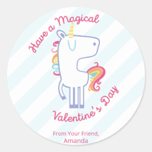 Rainbow Unicorn gepersonaliseerde Valentijn Ronde Sticker