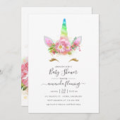 Rainbow Unicorn Girl Baby shower Kaart (Voorkant / Achterkant)