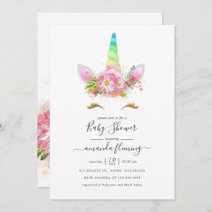 Rainbow Unicorn Girl Baby shower Kaart