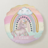 🦄 Rainbow Unicorn Girl Rond Kussen (Achterkant)