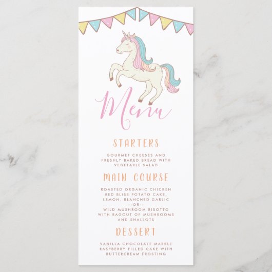 Rainbow Unicorn Girl's Birthday Party Menu (Voorkant)