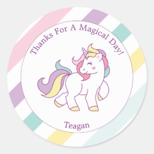 Rainbow Unicorn Girls Birthday Party Ronde Sticker