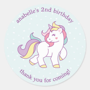 Rainbow Unicorn Girls Birthday Ronde Sticker