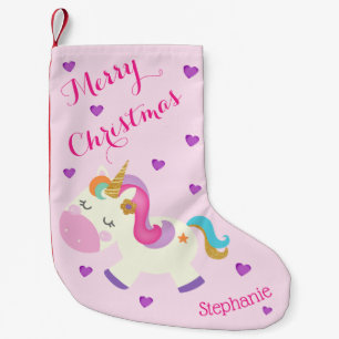 Rainbow Unicorn Glitter Kerstroze Kleine Kerstsok