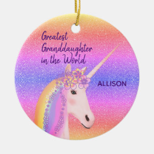 Rainbow Unicorn Greatest Granddochter Custom Name Keramisch Ornament