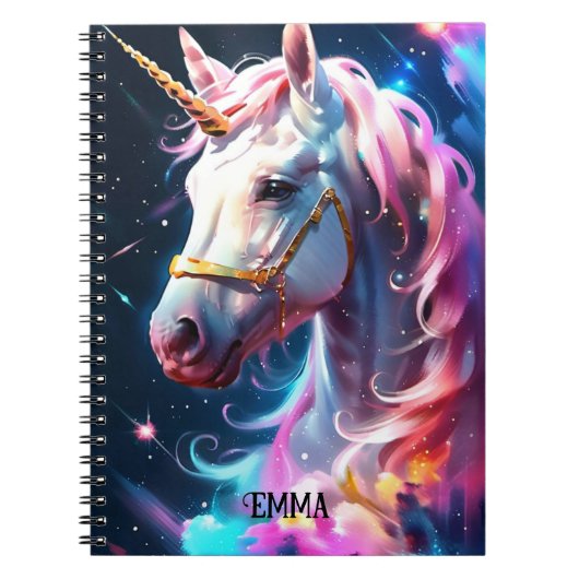 Rainbow Unicorn Head Aangepaste naam Notitieboek (Voorkant)
