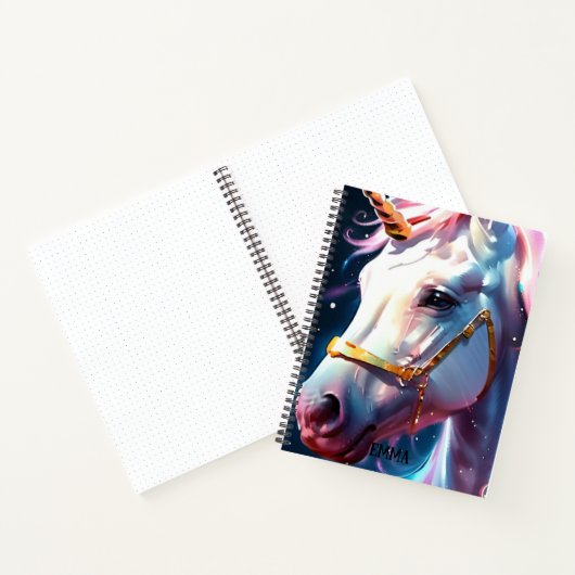 Rainbow Unicorn Head Aangepaste naam Notitieboek (Binnen)