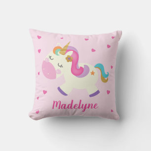 Rainbow Unicorn Hearts gepersonaliseerd roze Kussen