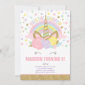 Rainbow Unicorn Invitation Anniversaire Pink Gold (Devant)