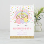 Rainbow Unicorn Invitation Anniversaire Pink Gold (Debout devant)