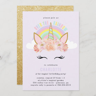 Rainbow Unicorn Invitation Anniversaire Pink Gold