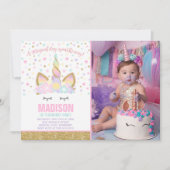 Rainbow Unicorn Invitation Anniversaire Pink Gold (Devant)