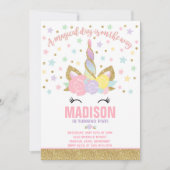 Rainbow Unicorn Invitation Anniversaire Pink Gold (Devant)