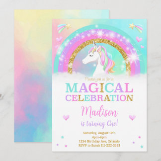 Rainbow Unicorn Invitation d'anniversaire