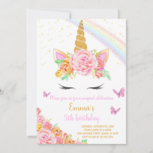 Rainbow Unicorn Invitation d'anniversaire