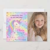 Rainbow Unicorn Invitation d'anniversaire (Devant)