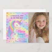 Rainbow Unicorn Invitation d'anniversaire (Devant / Derrière)