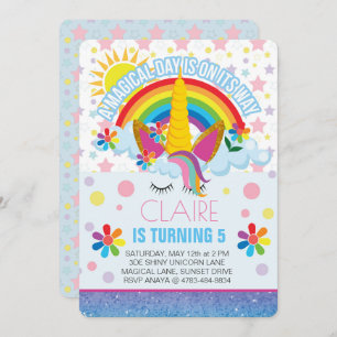 Rainbow Unicorn invitation d'anniversaire