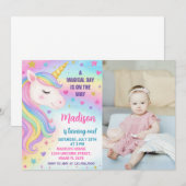 Rainbow Unicorn Invitation d'anniversaire (Devant / Derrière)
