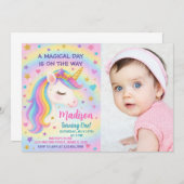 Rainbow Unicorn Invitation d'anniversaire (Devant / Derrière)