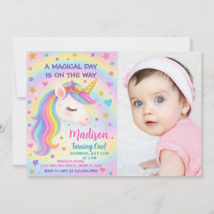 Rainbow Unicorn Invitation d'anniversaire