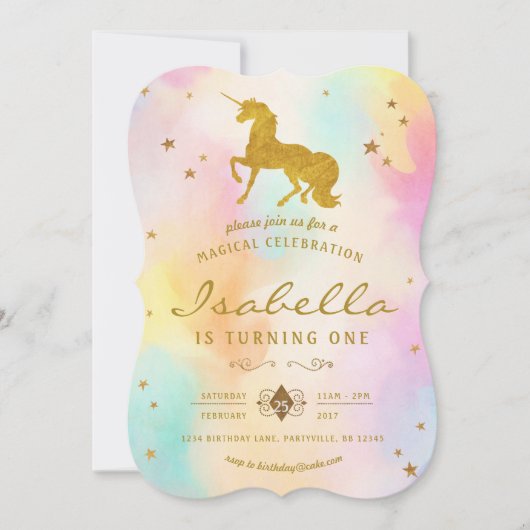 Rainbow Unicorn Invitation d'anniversaire (Devant)