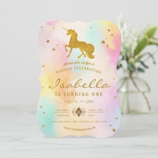 Rainbow Unicorn Invitation d'anniversaire (Debout devant)