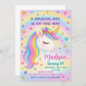 Rainbow Unicorn Invitation d'anniversaire (Devant / Derrière)