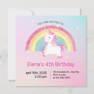 Rainbow Unicorn Invitation d'anniversaire