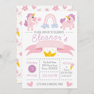 Rainbow Unicorn Invitation de fête d'anniversaire