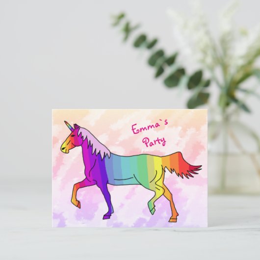 Rainbow Unicorn Invitation de fête d'anniversaire (Debout devant)