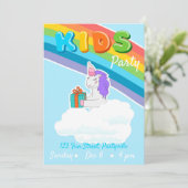 Rainbow Unicorn Invitation de la fête des enfants (Debout devant)