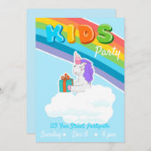 Rainbow Unicorn Invitation de la fête des enfants (Devant / Derrière)