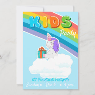Rainbow Unicorn Invitation de la fête des enfants