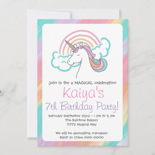 Rainbow Unicorn Invitation Kaart (Voorkant)