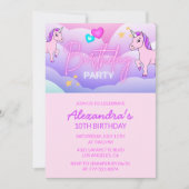Rainbow Unicorn Invitations Anniversaire 10e Fille (Devant)