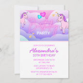 Rainbow Unicorn Invitations Anniversaire 10e Rose (Devant)