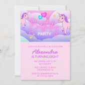 Rainbow Unicorn Invitations Anniversaire 8e Fille (Devant)