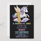 Rainbow Unicorn Invitations Anniversaire Vol (Devant)