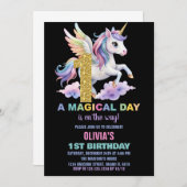 Rainbow Unicorn Invitations Anniversaire Vol (Devant / Derrière)